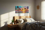Tropical Radiance summer canvas print, displayed in a bedroom