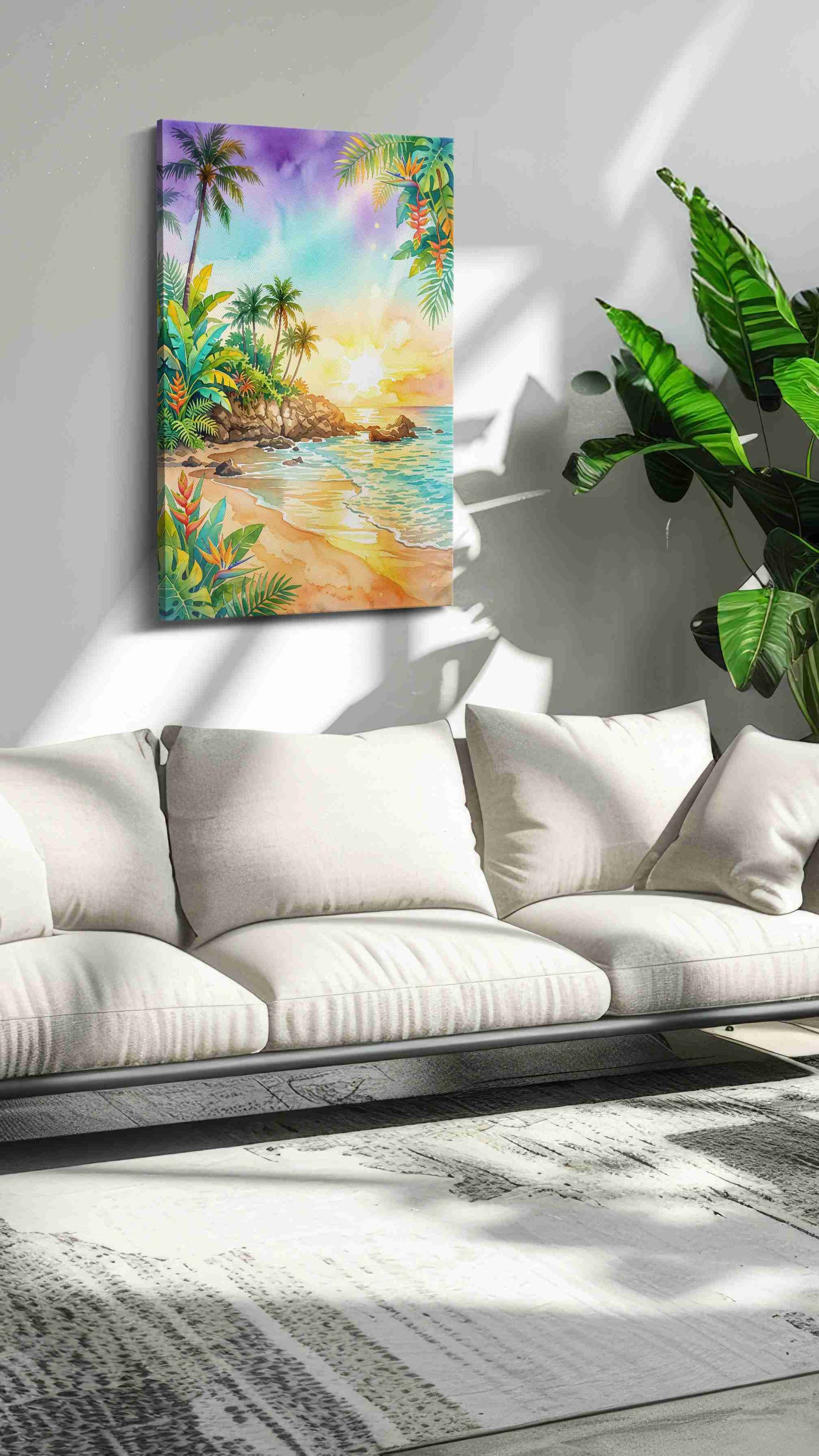 Tropical Radiance at Sunset beach canvas print, hanging on wall