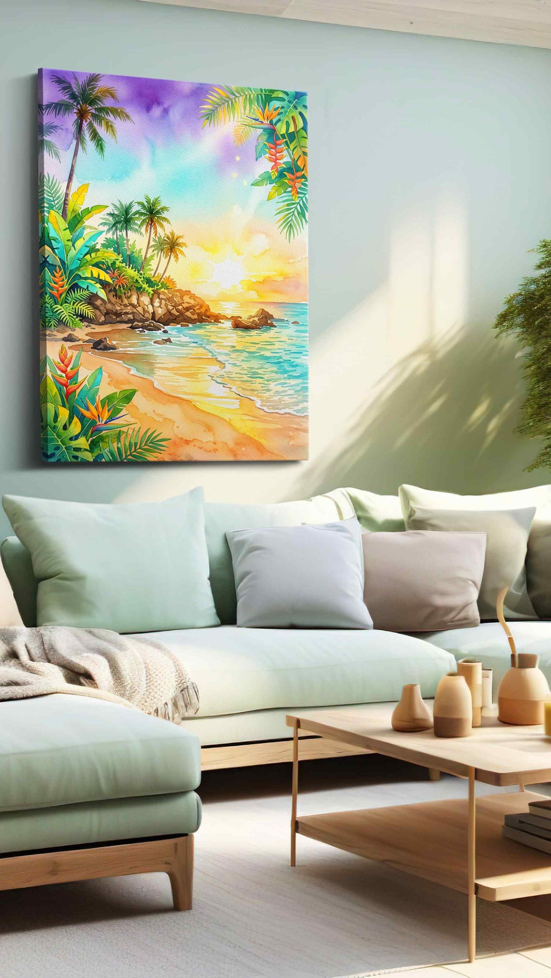 Tropical Radiance at Sunset - Beach Wall Art, Coastal Canvas Print, Tropical Decor