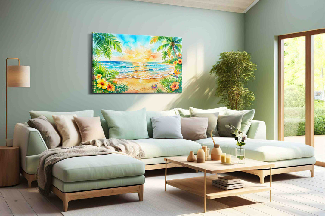 Tropical Sunrise Serenade - Beach Wall Art, Coastal Canvas Print, Tropical Decor