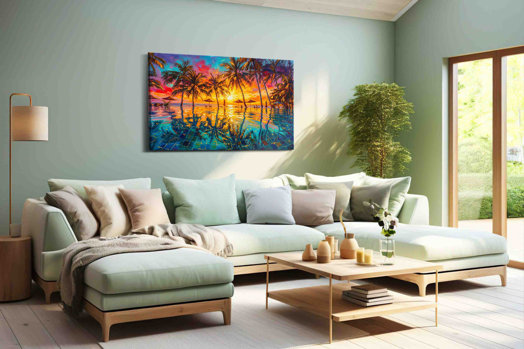 Tropical Sunset Reverie - Summer, Summer Wall Art, Seasonal Canvas Print, Bright Decor