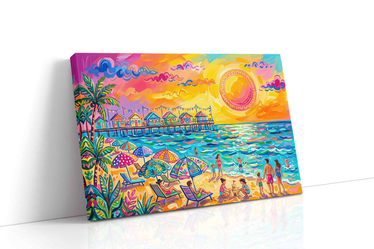 Vibrant Seaside Reverie beach canvas print, gallery-wrapped, ready to hang