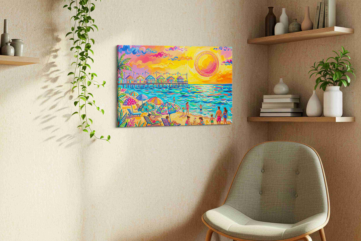 Vibrant Seaside Reverie - Beach Wall Art, Coastal Canvas Print, Tropical Decor