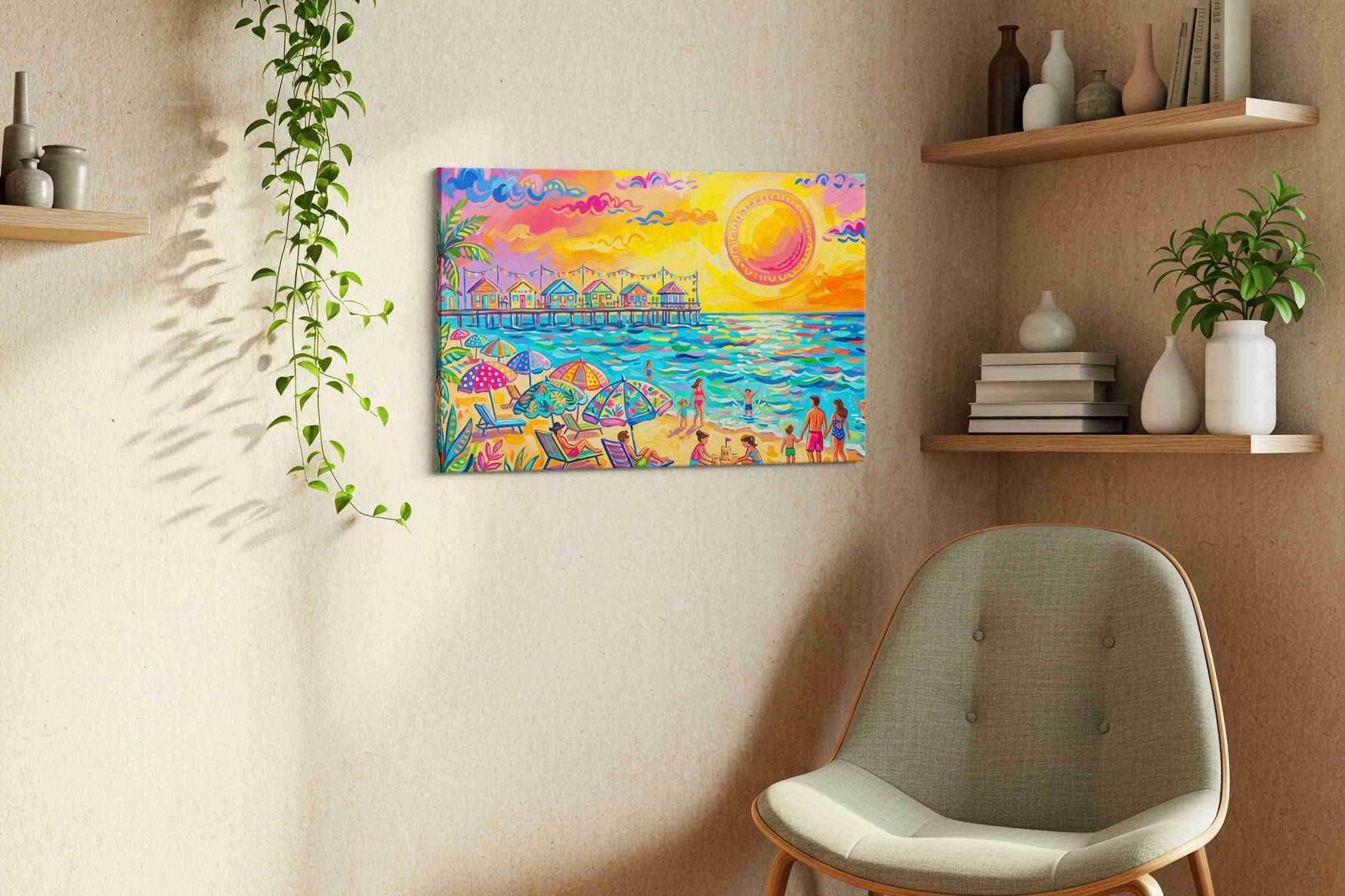 Vibrant Seaside Reverie - Beach Wall Art, Coastal Canvas Print, Tropical Decor