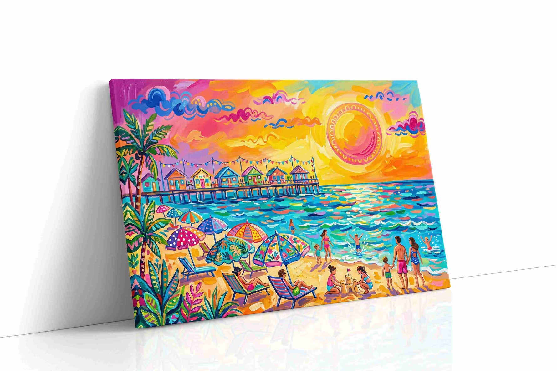 Vibrant Seaside Reverie beach canvas print gallery-wrapped landscape canvas studio shot