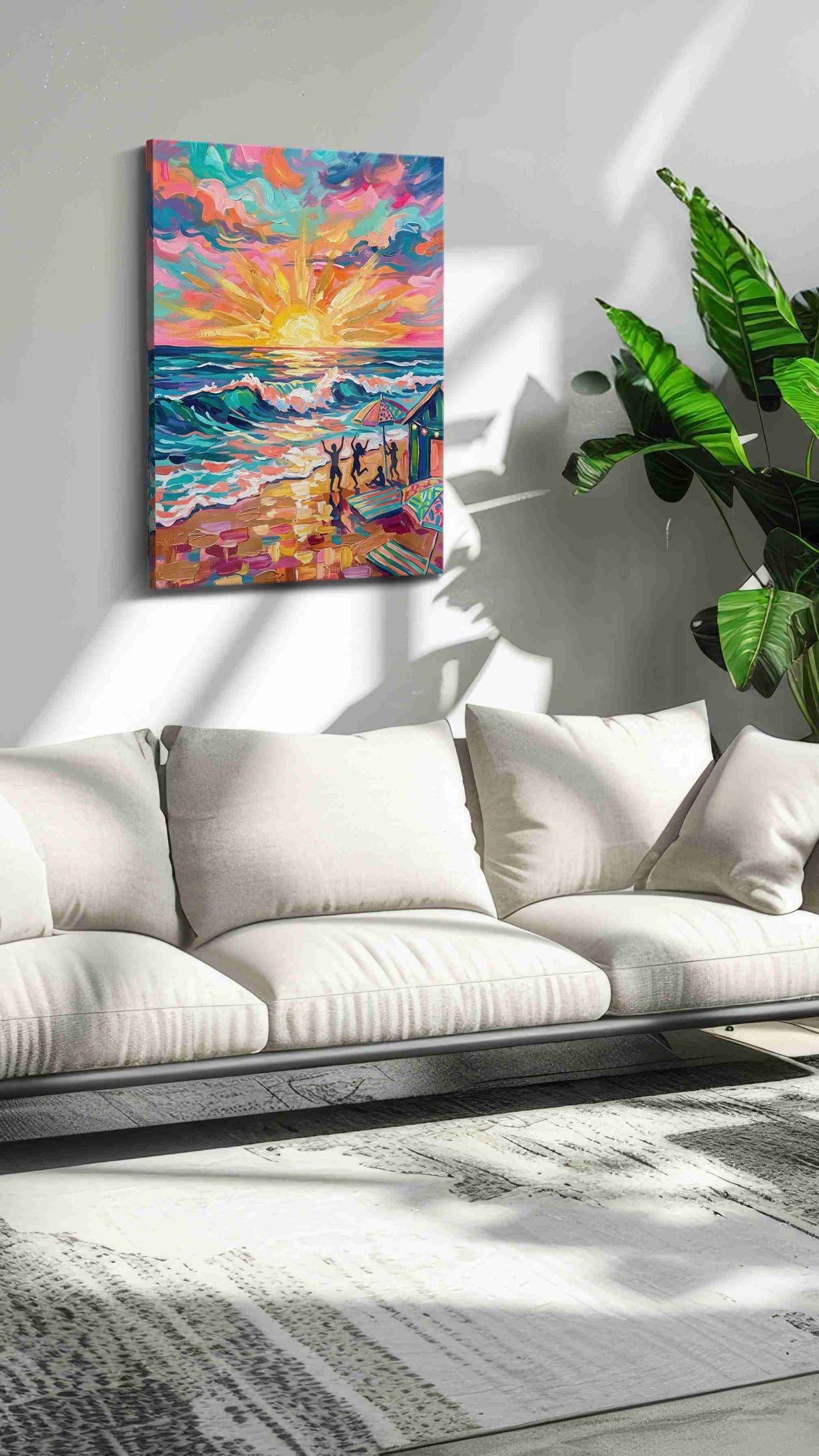 Vibrant Sunset Symphony II beach canvas print, on wall, lifestyle preview