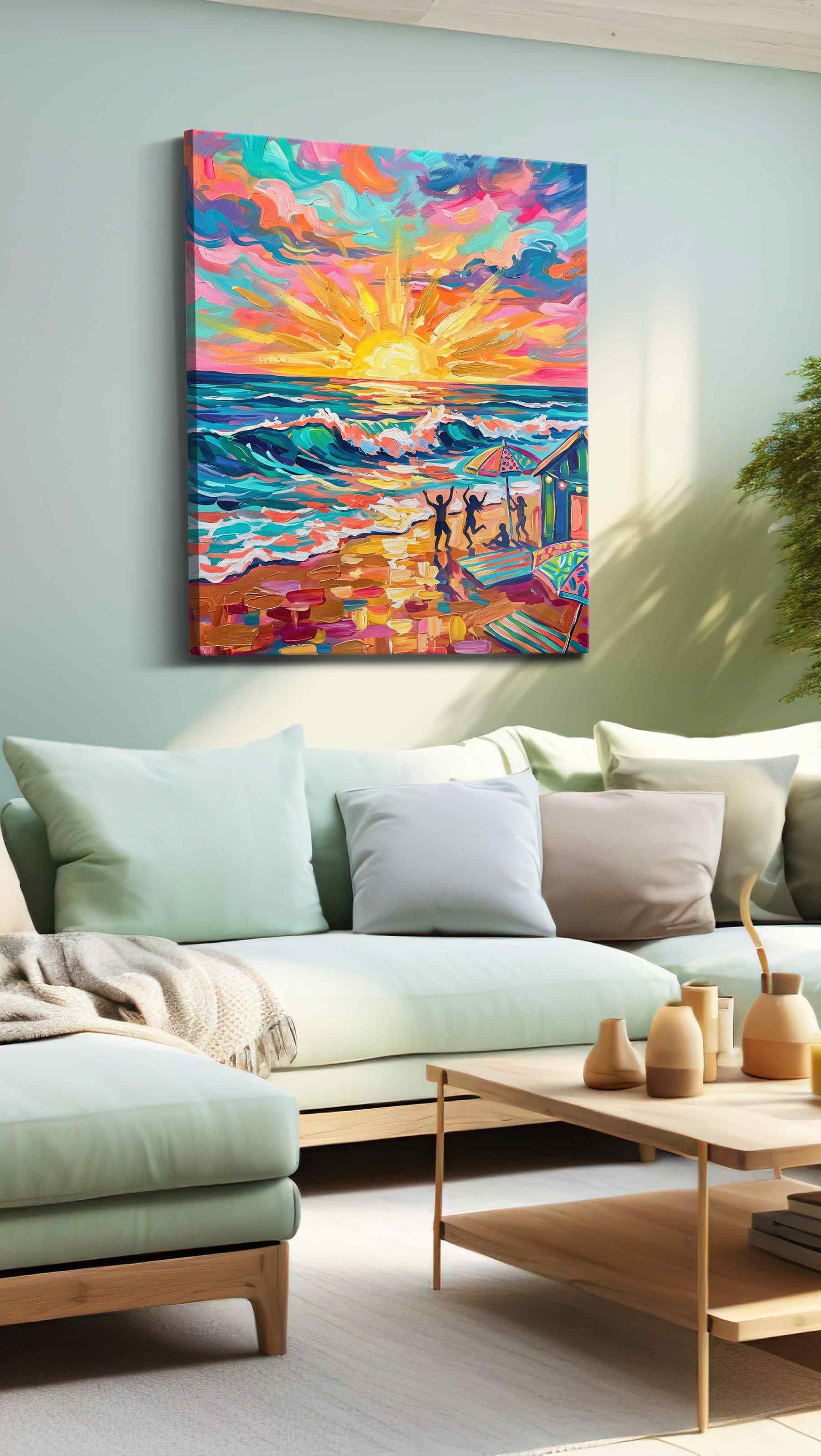 Vibrant Sunset Symphony II beach canvas print, hanging on wall