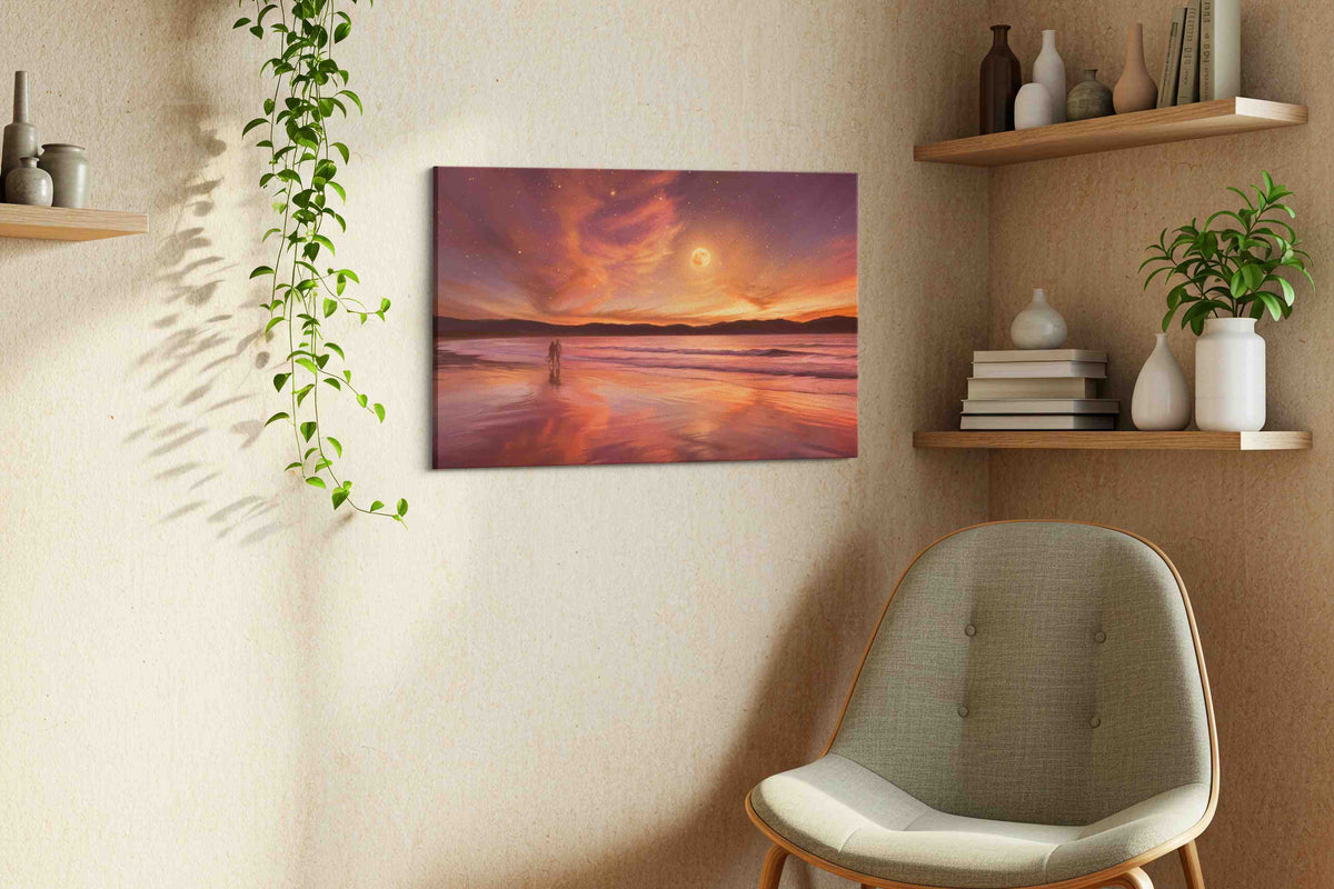 Whispers of the Celestial Shore beach canvas print, hanging on wall