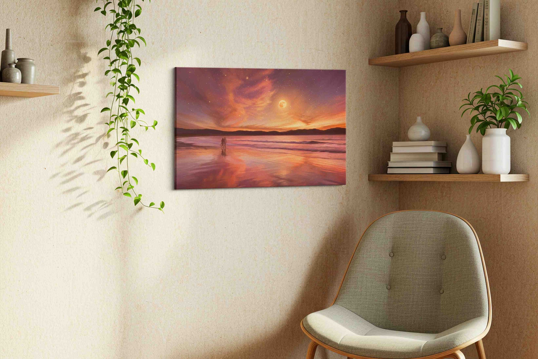Whispers of the Celestial Shore beach canvas print, hanging on wall