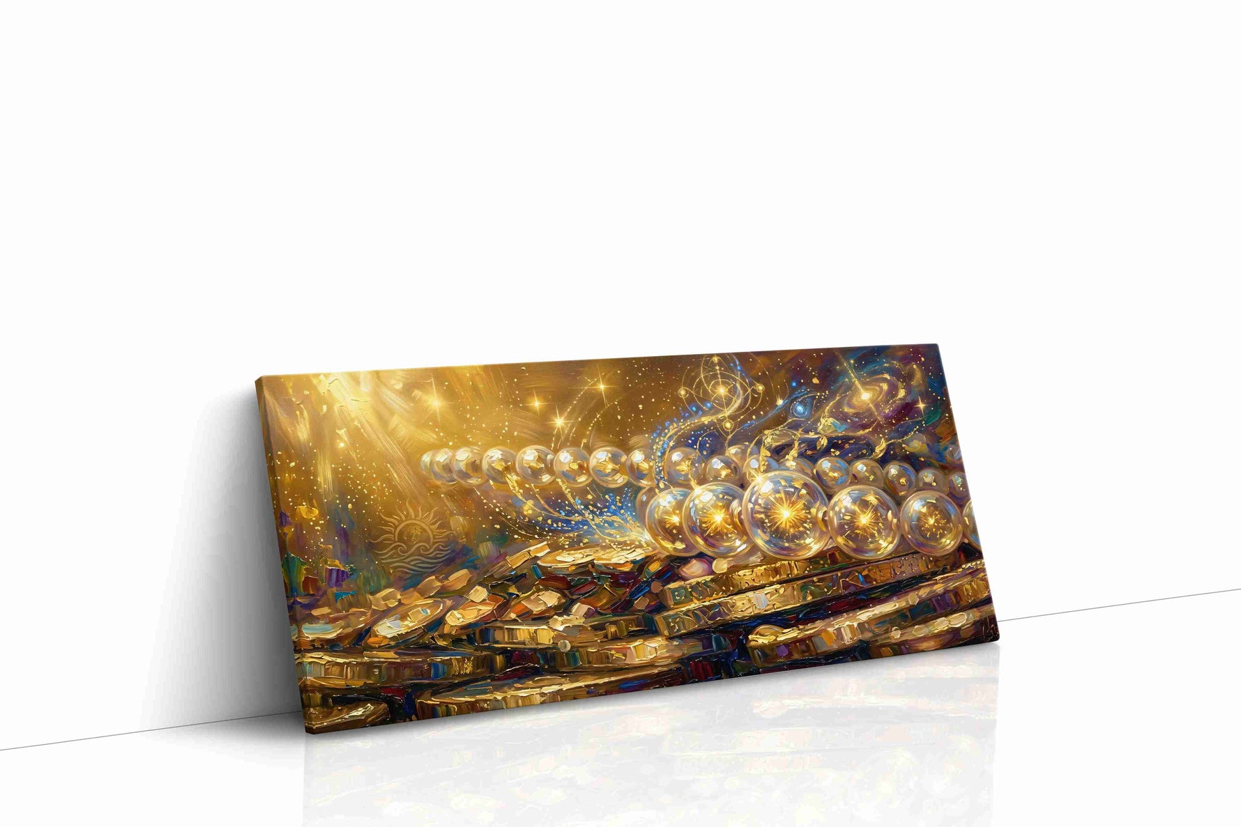 Celestial Whispers of Gold fortune canvas print gallery-wrapped landscape canvas studio shot