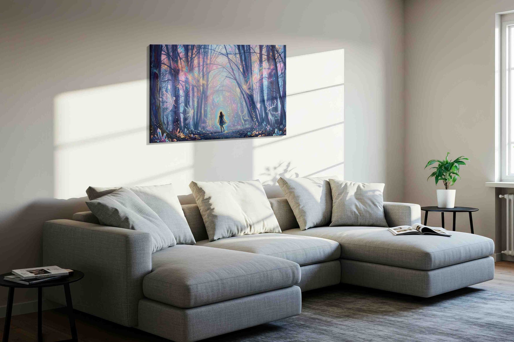 Enchanted Forest Awakening nature canvas print styled in a living room