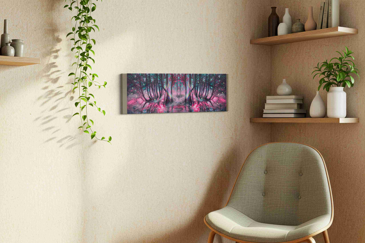 Enchanted Forest's Luminous Dream fantasy canvas print, hanging on wall — view 2