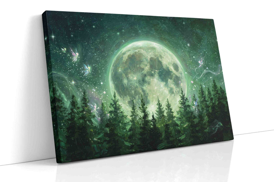 Enchanted Moonlight Forest fantasy canvas print, gallery-wrapped, ready to hang
