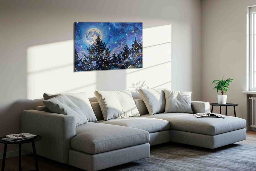Enchanted Night Symphony fantasy canvas print, displayed in a living room