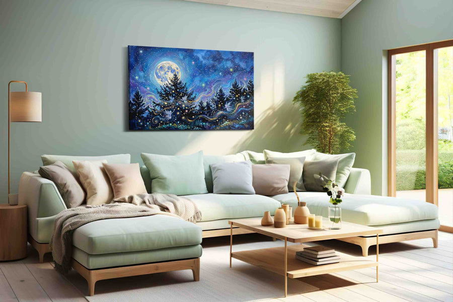 Enchanted Night Symphony fantasy canvas print, hanging on wall