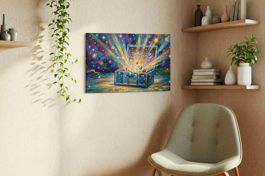 Galactic Treasure Unveiled fortune canvas print, displayed in a living room