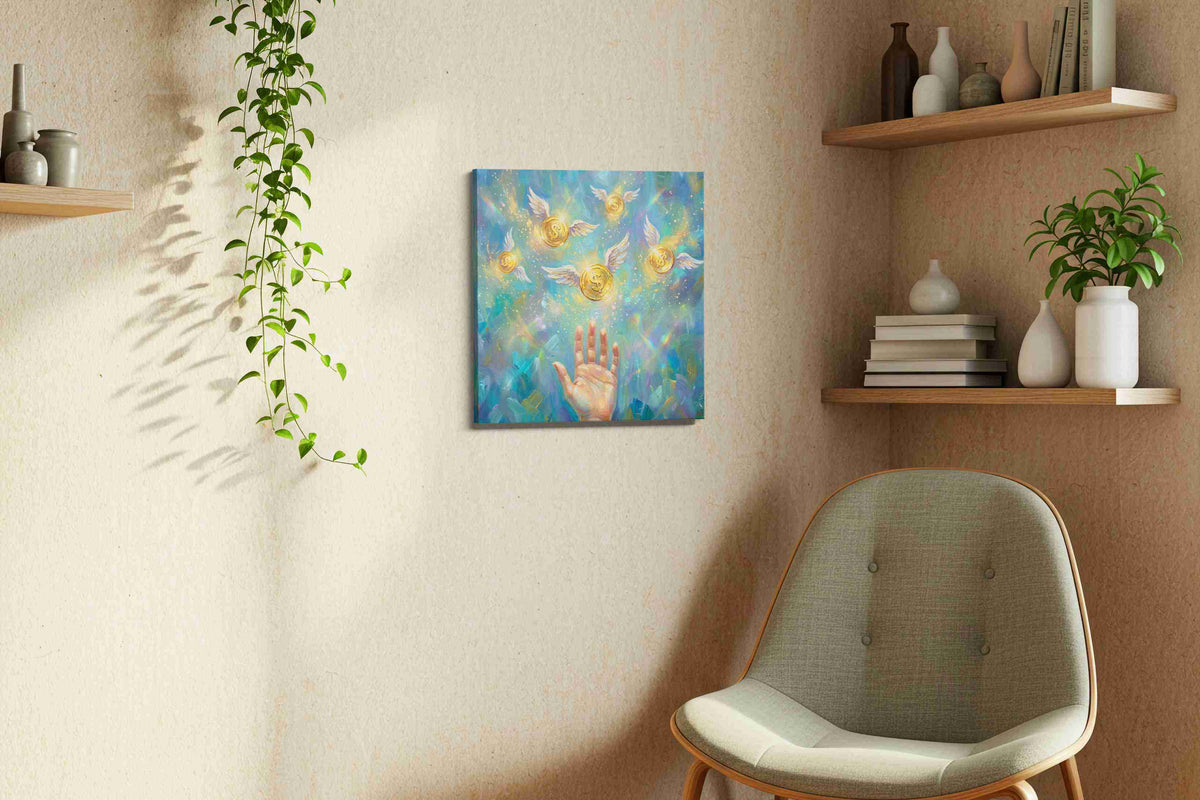 Golden Dreams Ascend fortune canvas print in a living room scene