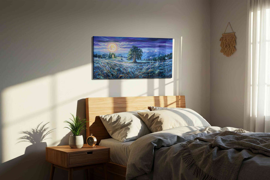 Luminous Gateway to Dreams fantasy canvas print, displayed in a bedroom