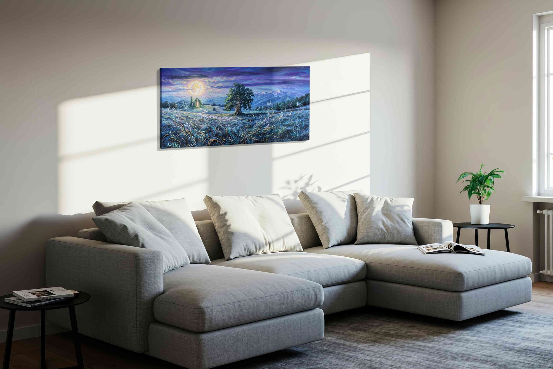Luminous Gateway to Dreams fantasy canvas print styled in a living room