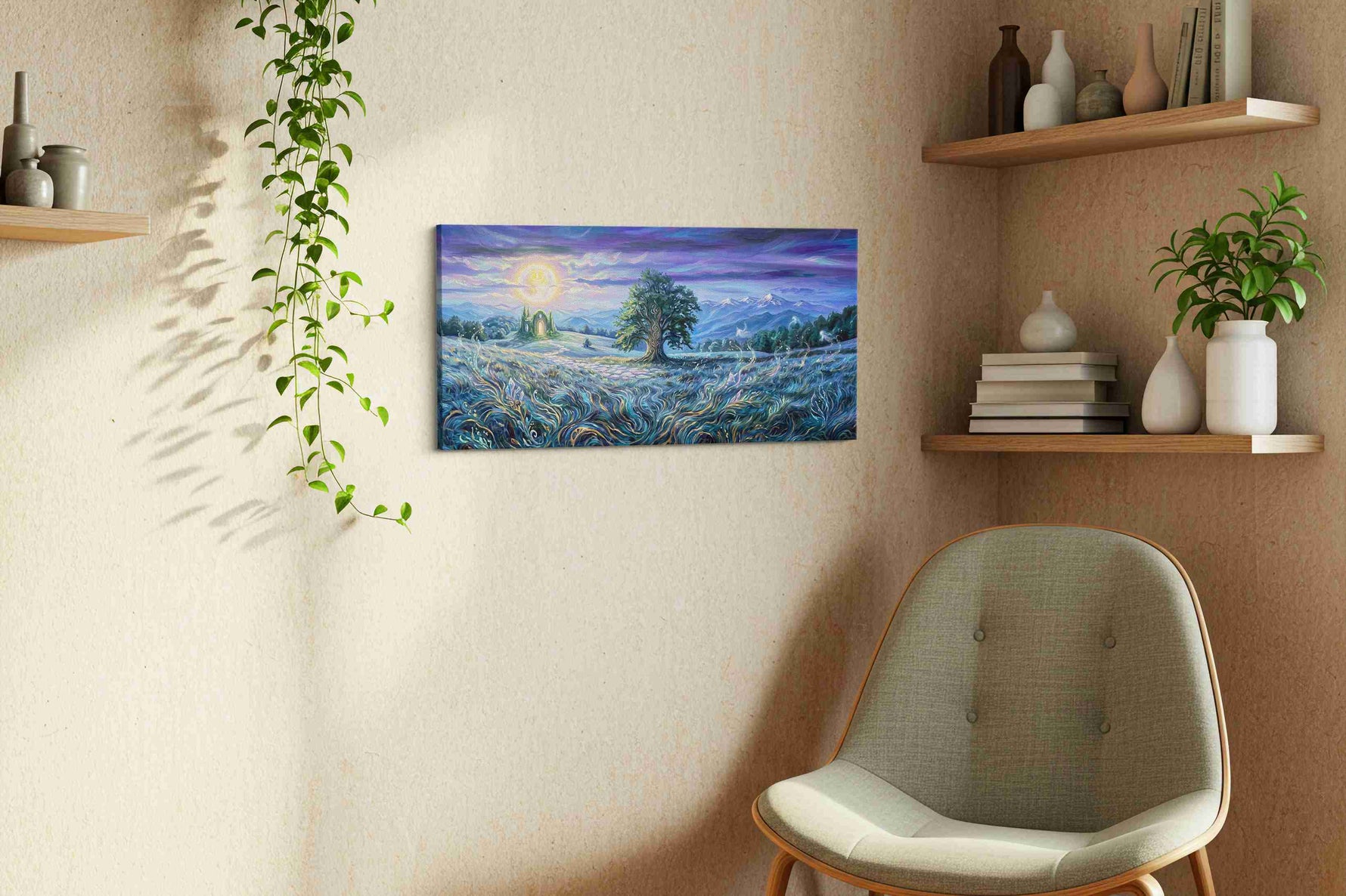 Luminous Gateway to Dreams fantasy canvas print, displayed in a living room