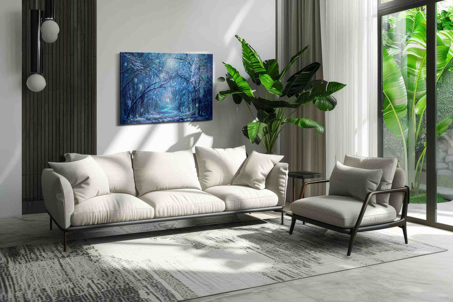 Mystical Frosted Pathway fantasy canvas print in a hung canvas mockup