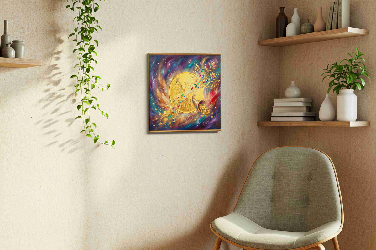 Phoenix's Prosperous Flight fortune canvas print, hanging on wall — view 3