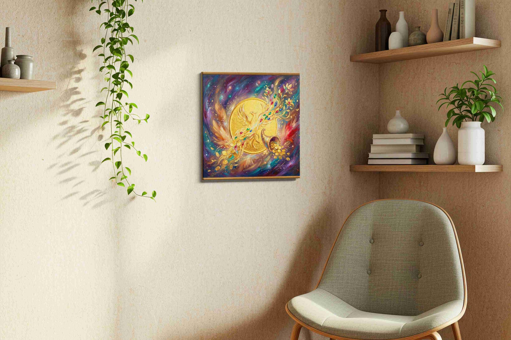 Phoenix's Prosperous Flight fortune canvas print, hanging on wall — view 3