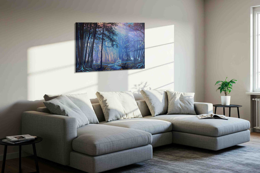 Realm of Enchanted Twilight fantasy canvas print, displayed in a living room