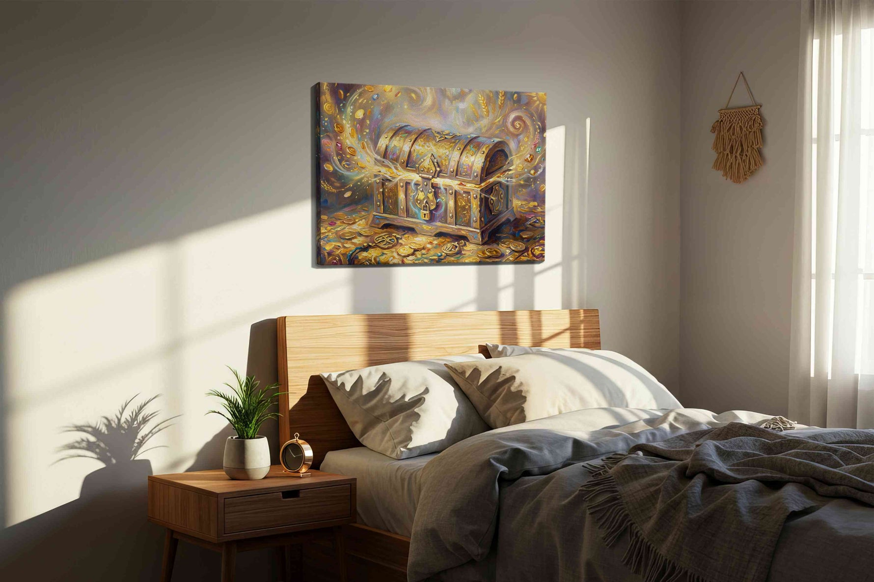 Treasure's Radiant Secret fortune canvas print, displayed in a bedroom