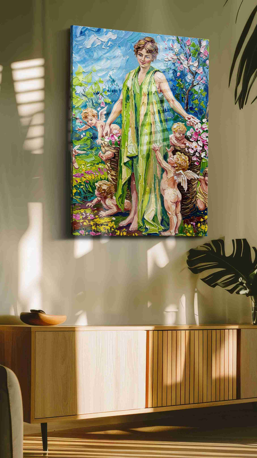 Whimsical Spring Awakening spring canvas print, hanging on wall