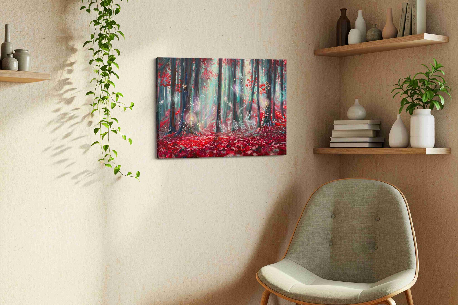 Whispers of Enchanted Woods fantasy canvas print, hanging on wall — view 3