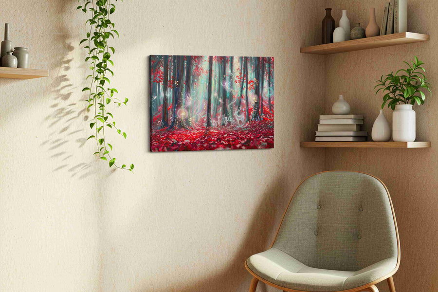 Whispers of Enchanted Woods fantasy canvas print, hanging on wall — view 3