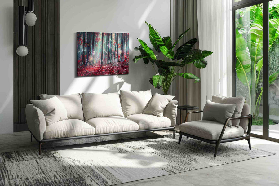 Whispers of Enchanted Woods fantasy canvas print in a hung canvas mockup