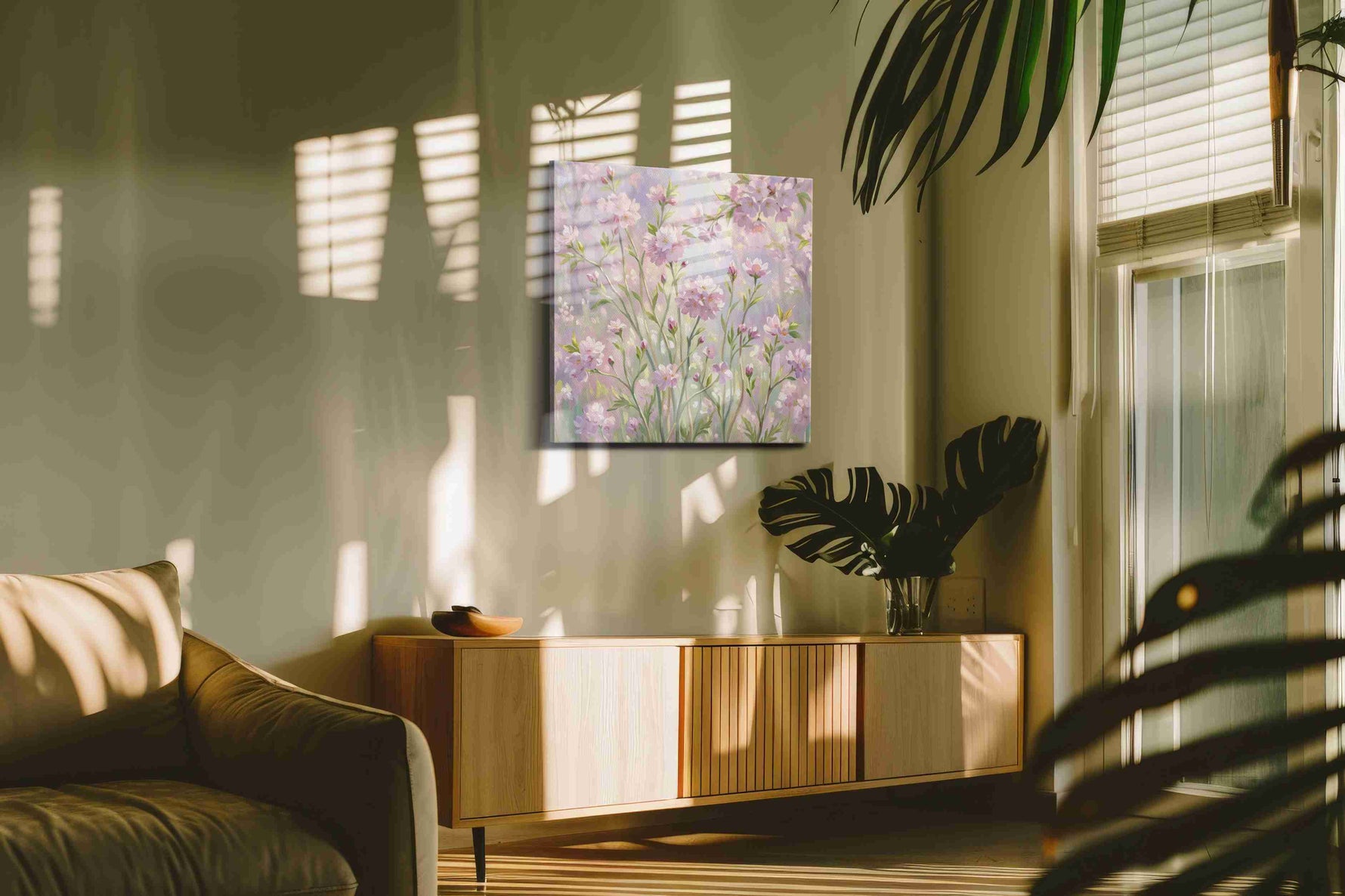 Spring's Whispering Blooms spring canvas print in a hung canvas mockup