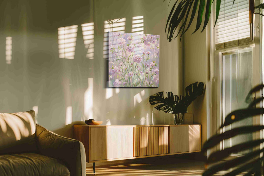 Spring's Whispering Blooms spring canvas print in a hung canvas mockup