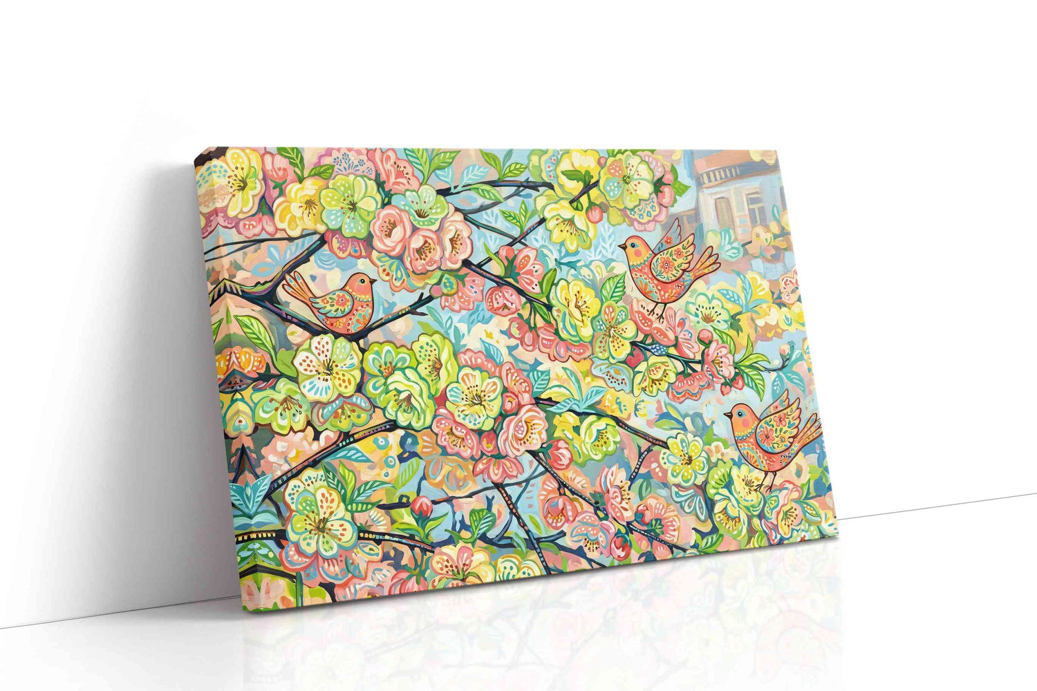 Whimsical Floral Serenade spring canvas print, gallery-wrapped, ready to hang