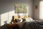 Whimsical Floral Serenade spring canvas print, displayed in a bedroom