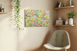 Whimsical Floral Serenade spring canvas print styled in a living room