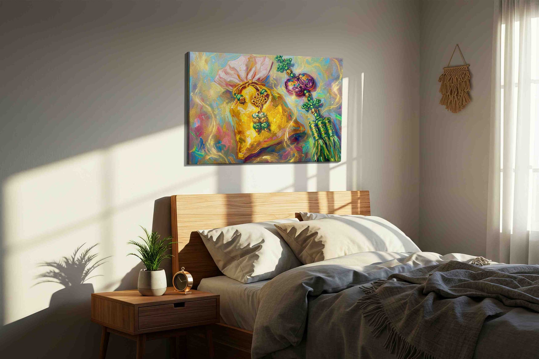 Echoes of Prosperity fortune canvas print, displayed in a bedroom