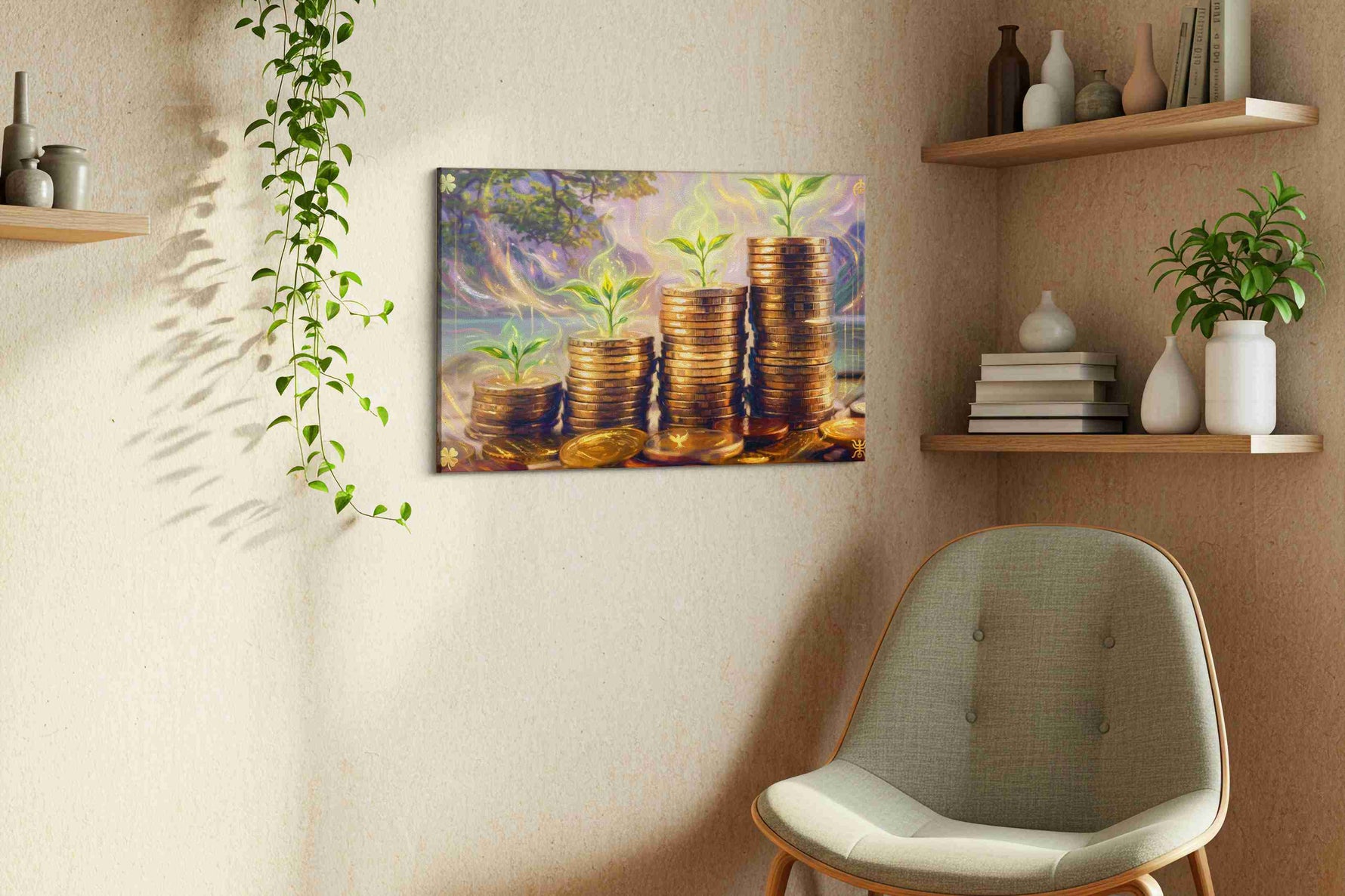 Flourishing Wealth fortune canvas print in a living room scene