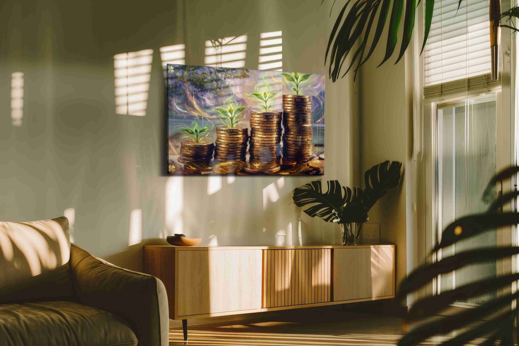 Flourishing Wealth fortune canvas print in a contemporary interior mockup