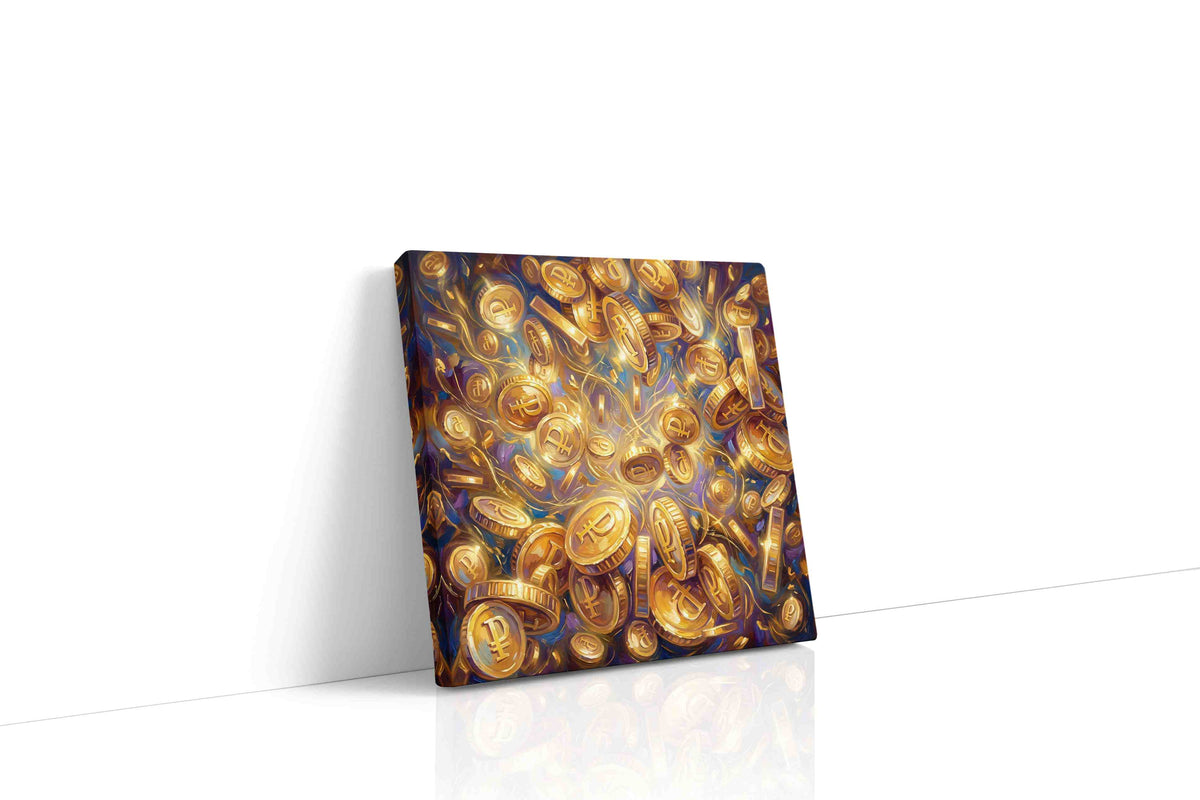 Golden Cascade of Fortune fortune canvas print gallery-wrapped square canvas studio shot