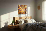 Golden Cascade of Fortune fortune canvas print, displayed in a bedroom