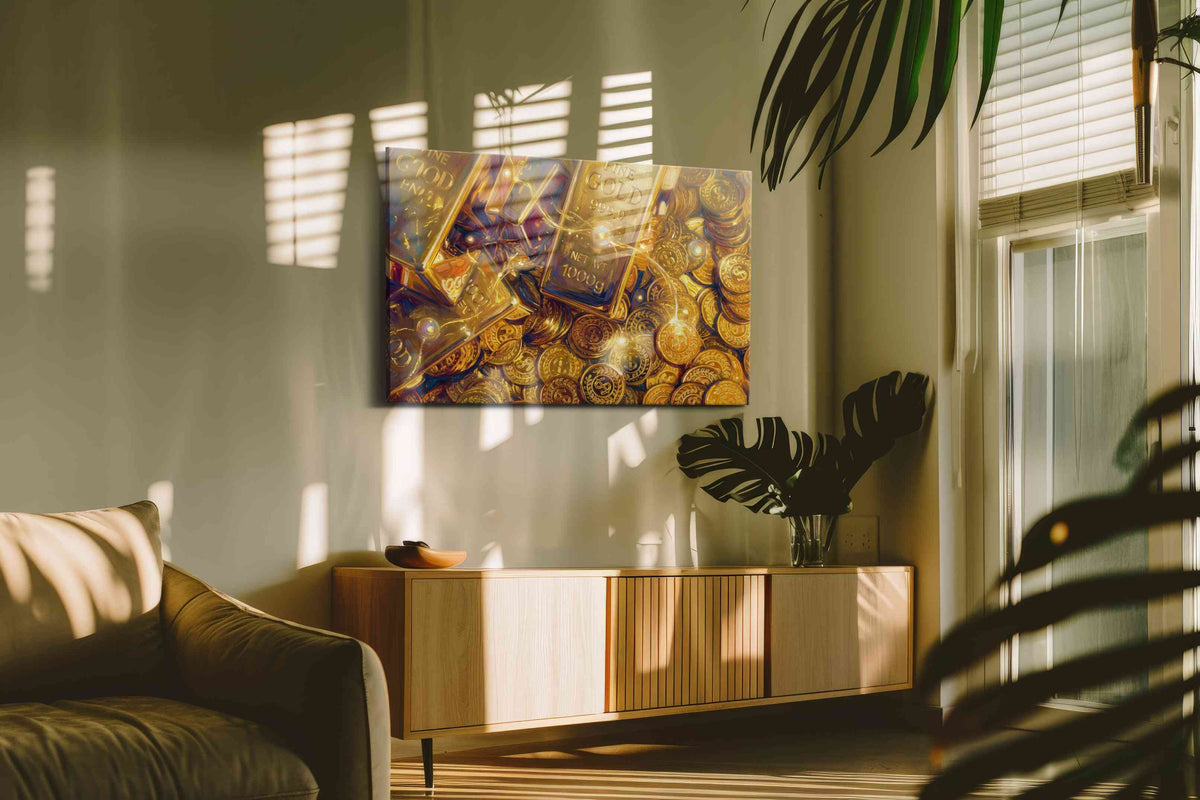 Golden Fortune Cascade fortune canvas print, on wall, lifestyle preview