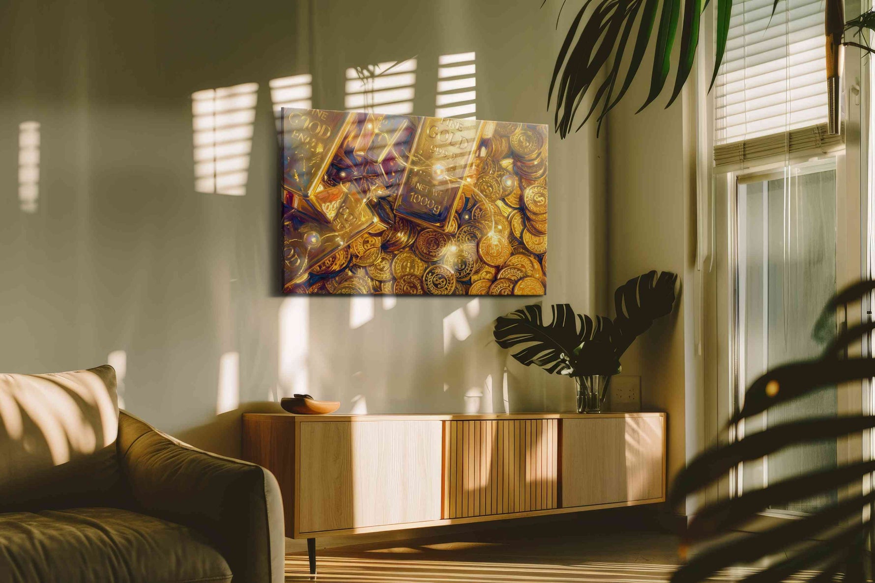 Golden Fortune Cascade fortune canvas print, on wall, lifestyle preview