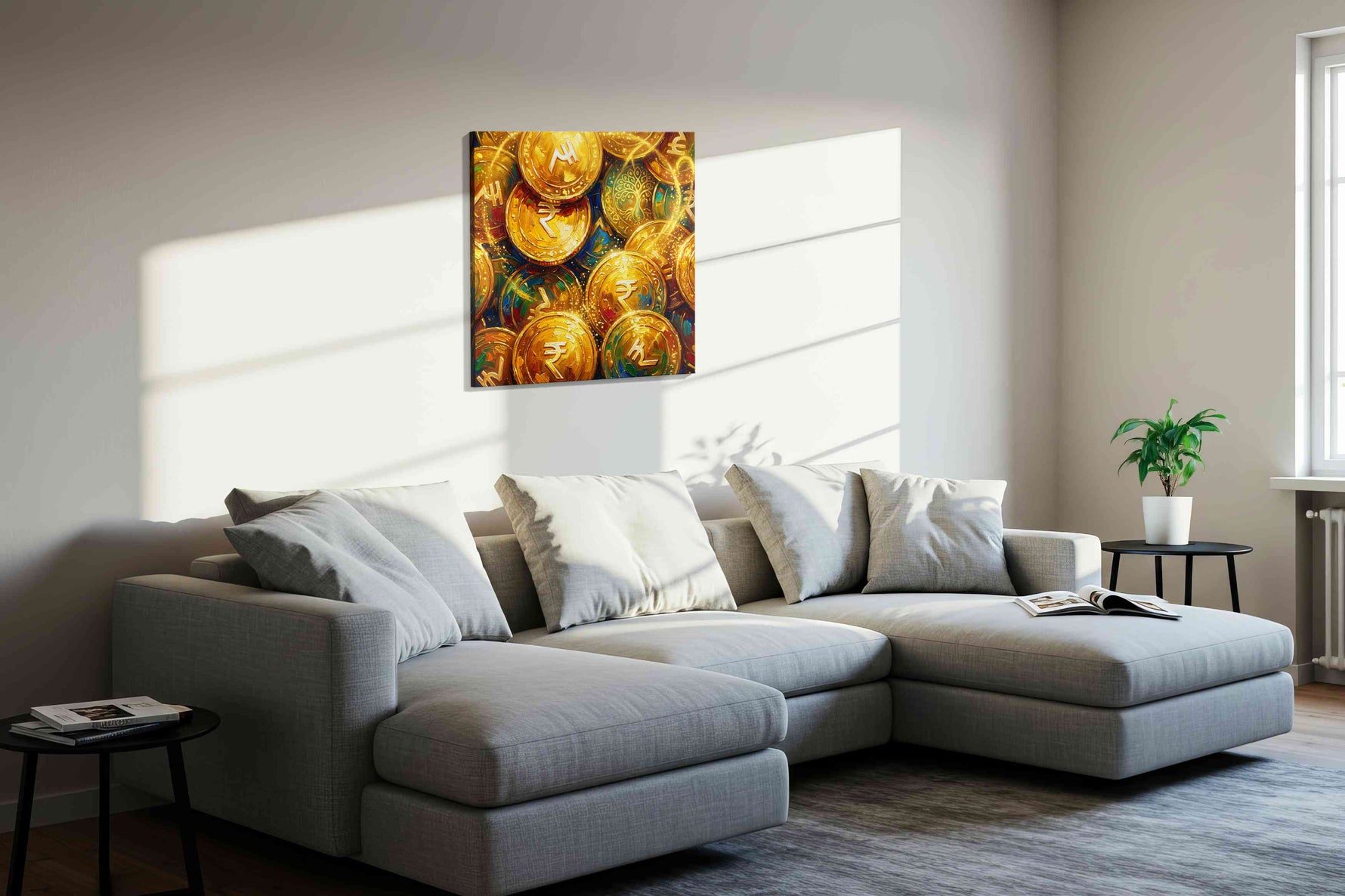 Golden Fortune Reverie fortune canvas print, displayed in a living room