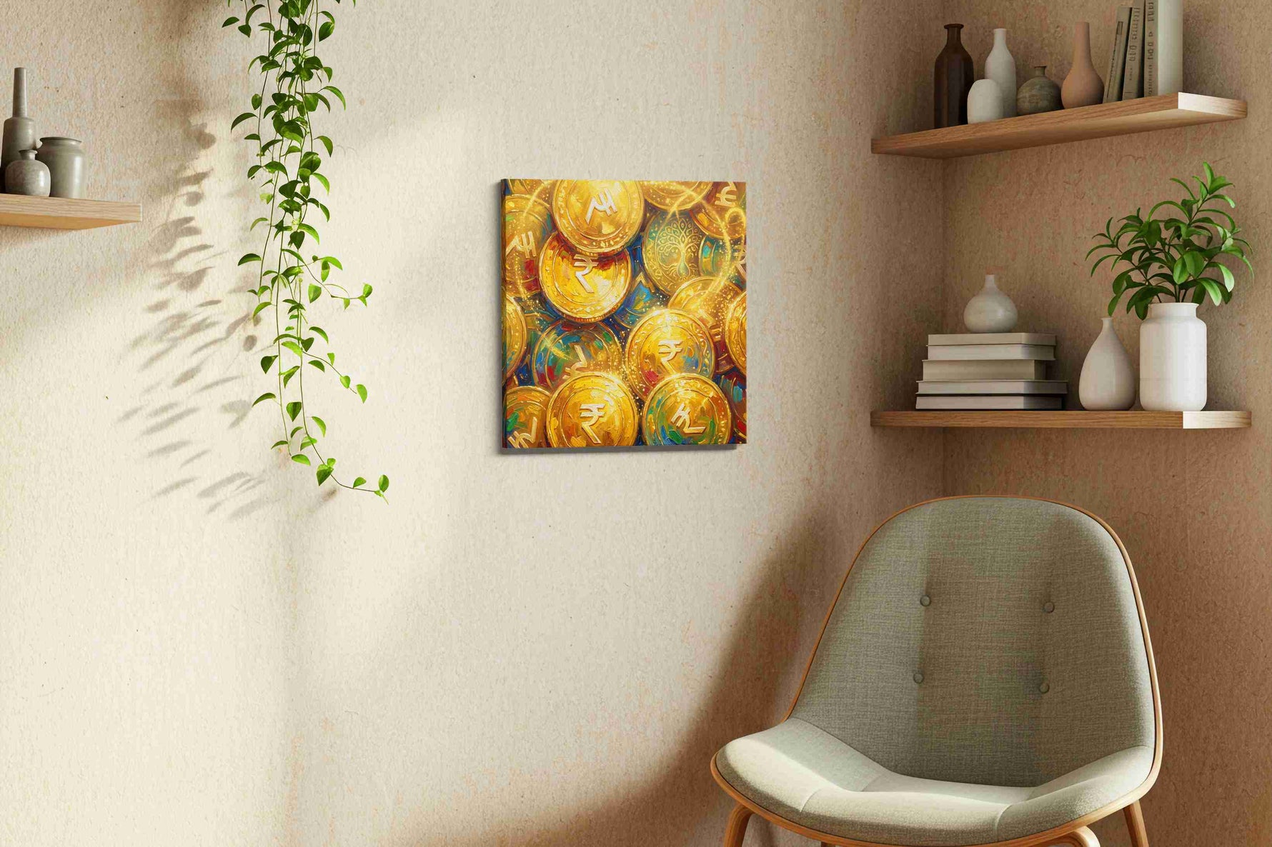 Golden Fortune Reverie fortune canvas print styled in a living room