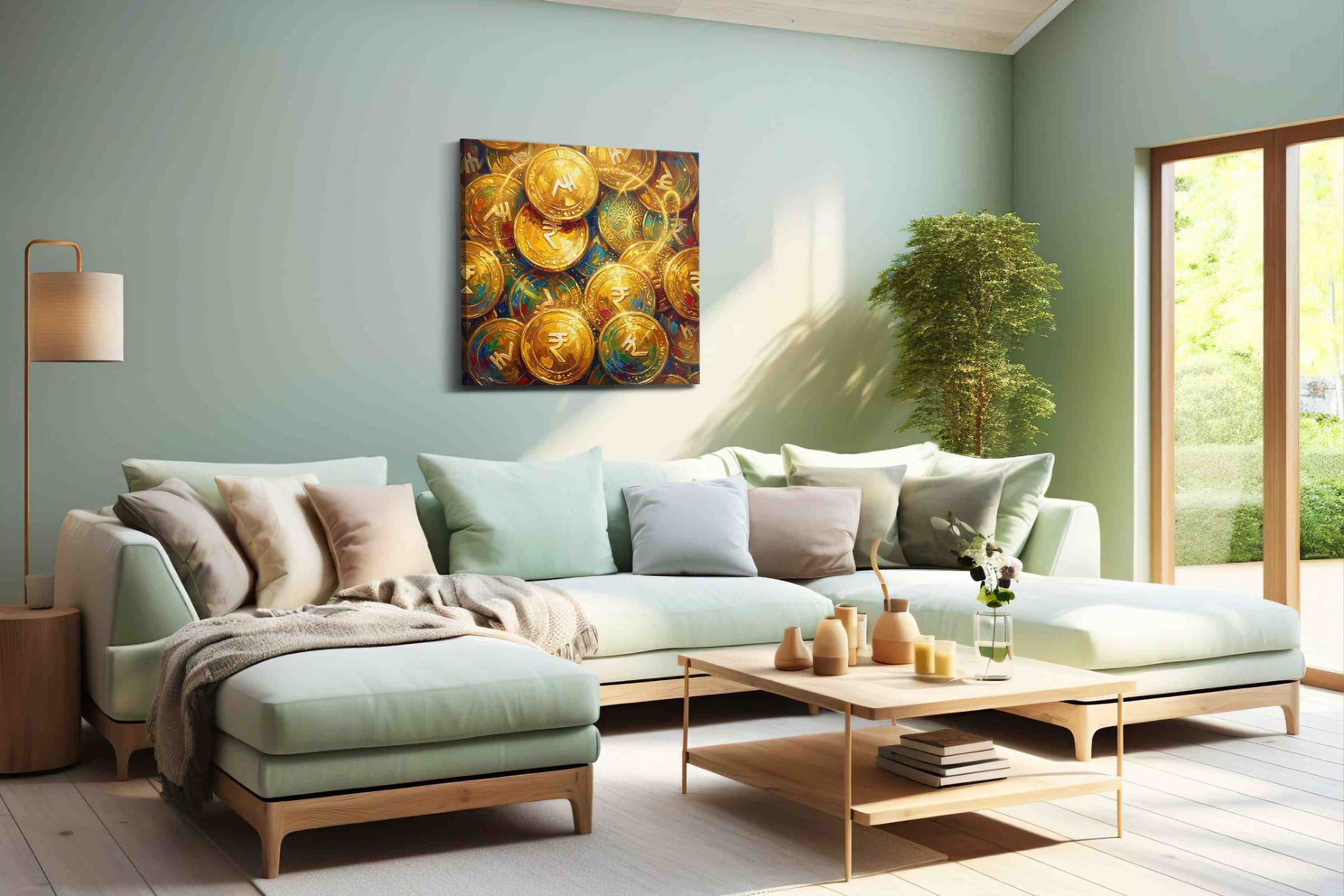 Golden Fortune Reverie fortune canvas print, hanging on wall