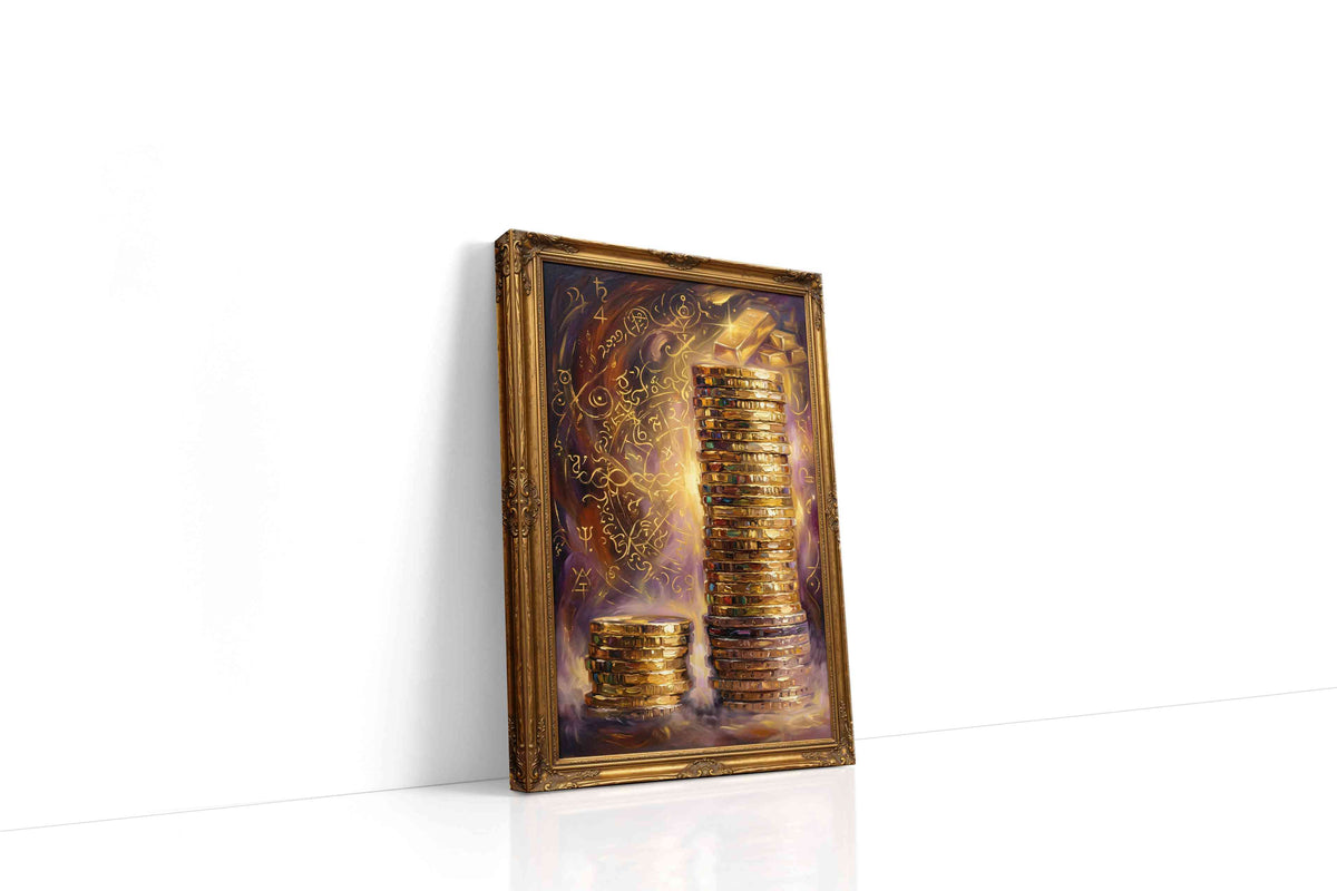 Golden Prosperity Cascade fortune canvas print gallery-wrapped portrait canvas studio shot