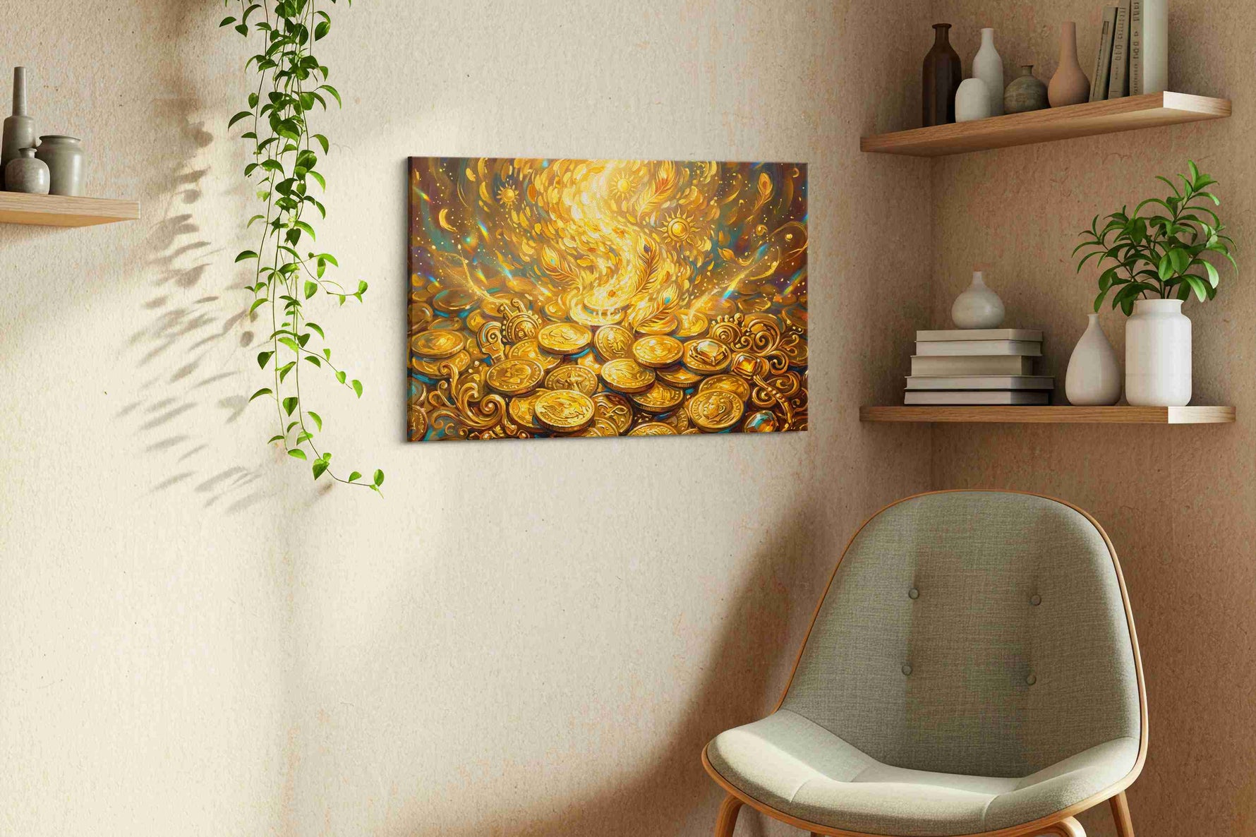 Golden Whirlwind of Fortune fortune canvas print, hanging on wall
